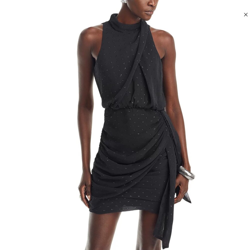 AQUA | Metallic Draped Mini Dress  (Size XS)